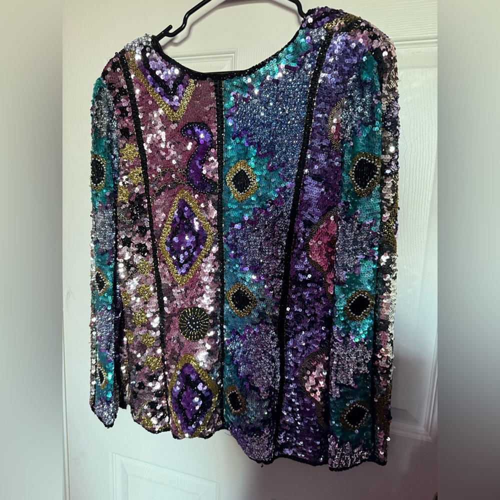 Oleg Cassini Multicolor Sequin Women's Blouse